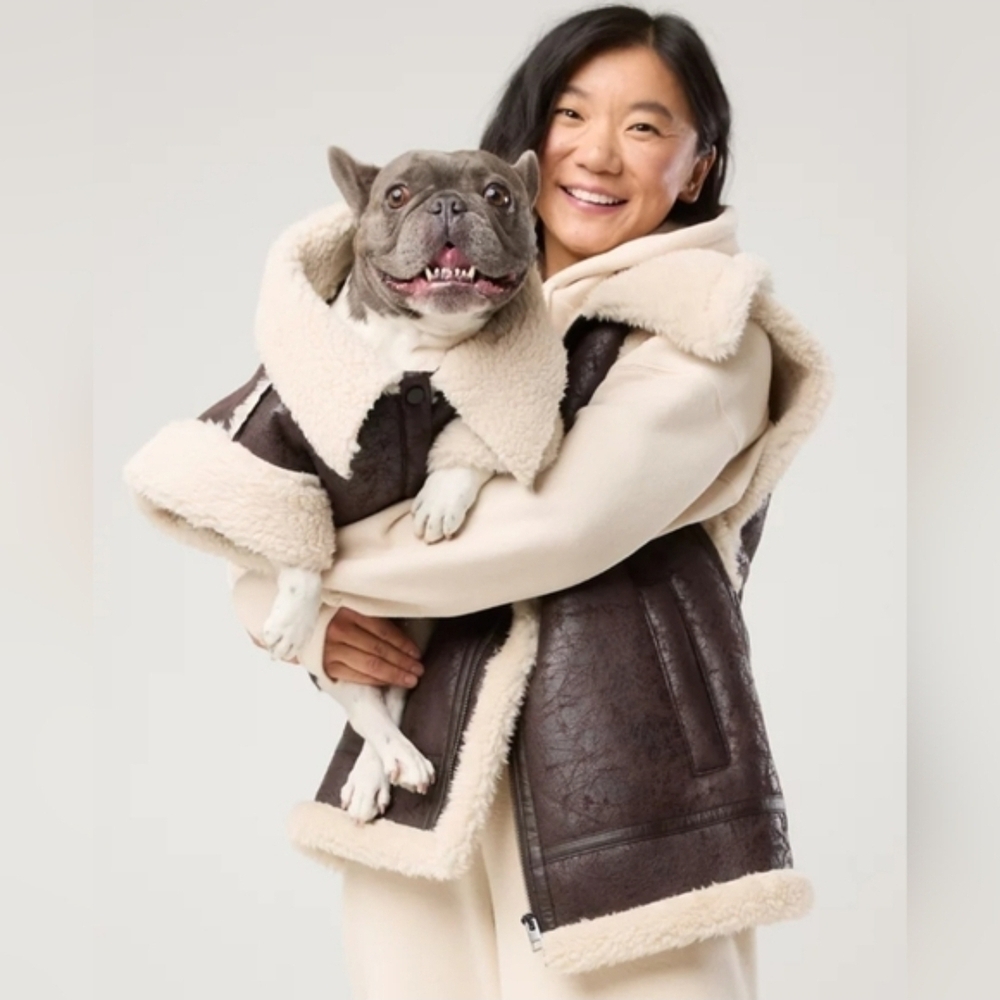 OFFLEASH By Aerie‎ Leather Winter Sherpa Dog Vest Coat Size Large NWT